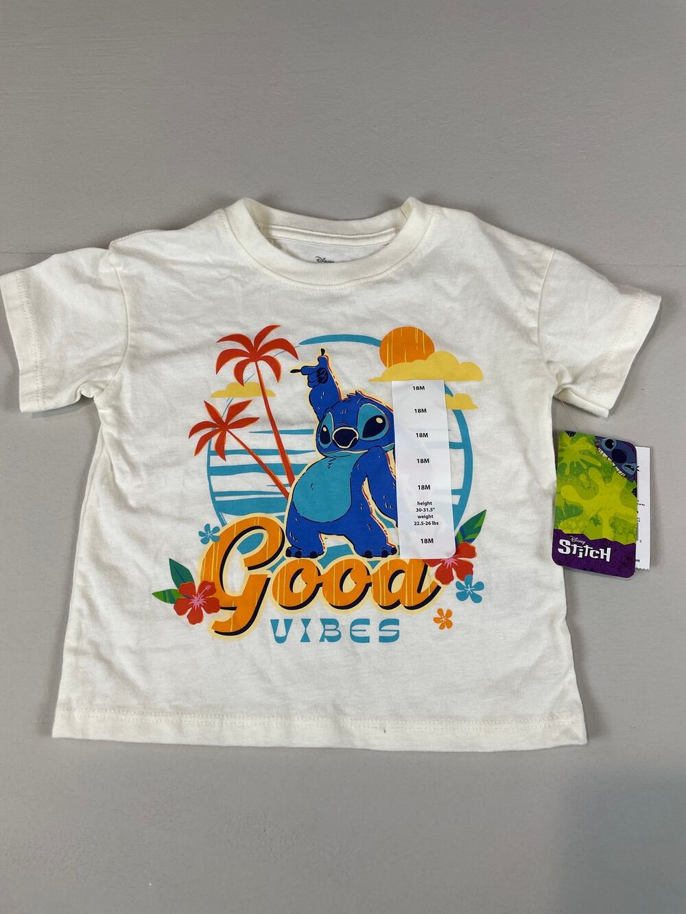 Disney Lilo & Stitch Graphic T Shirt 18M Cream Colorful NWT